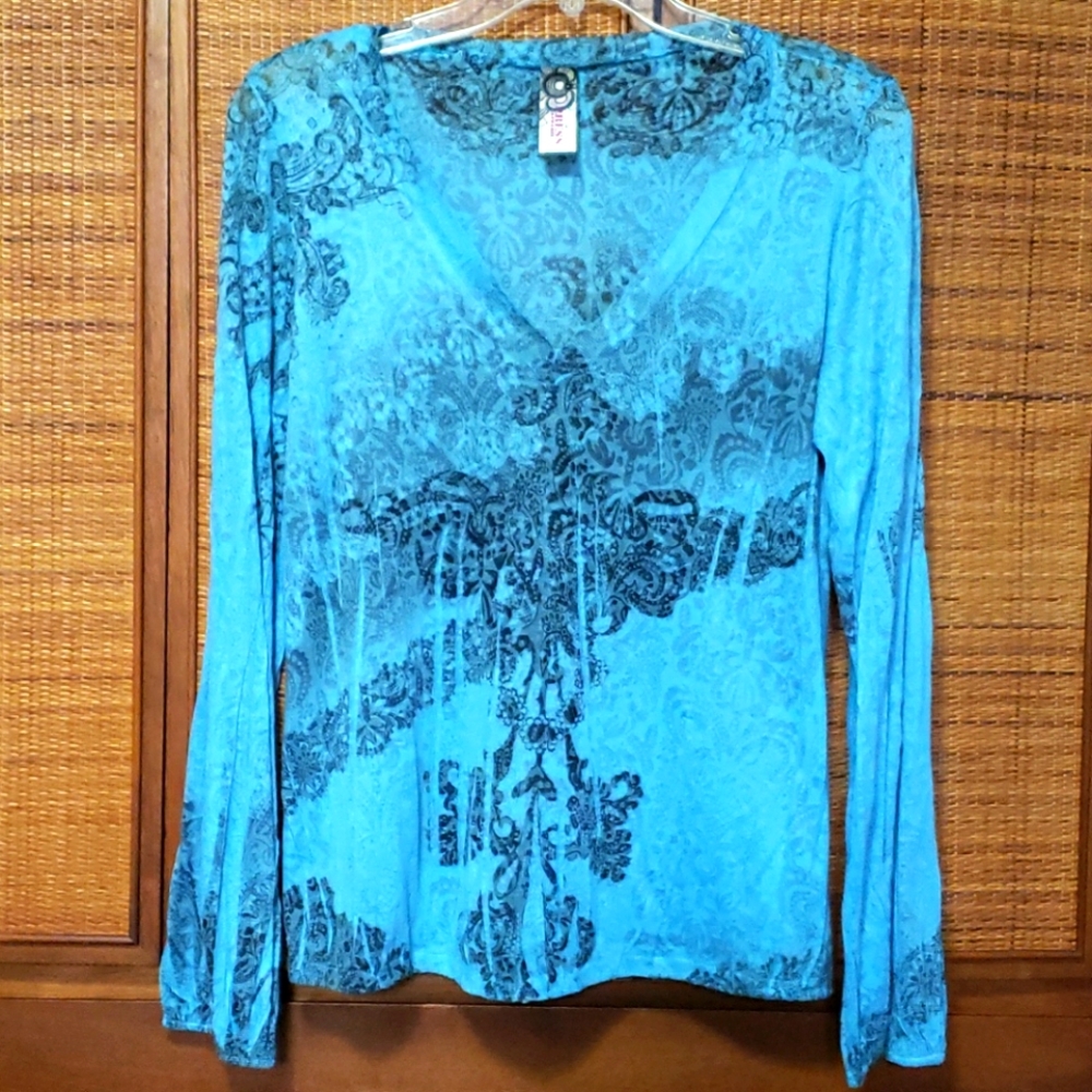 V neck stretch aqua top